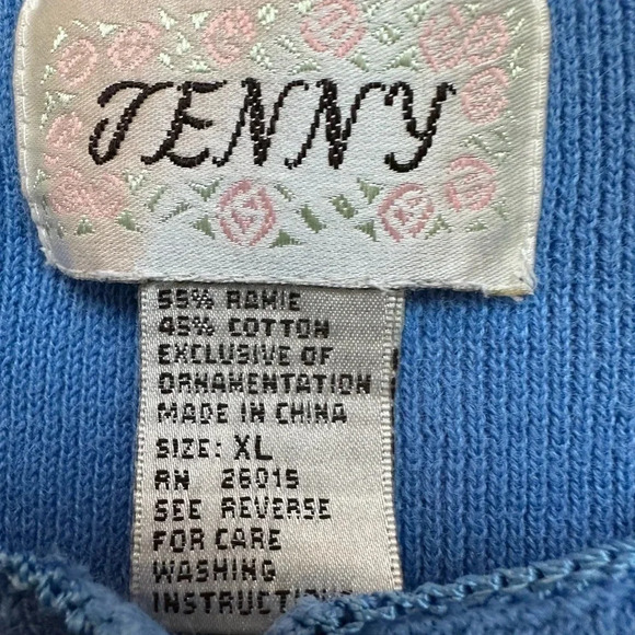 Vintage Jenny Floral Embroidery Beaded Blue Button Down Cardigan Sweater Size XL - Picture 7 of 9